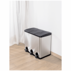 Cos inox triplu compartimentat, cu pedala, 3x15 litri