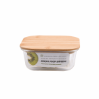 Bamboo négyzet alakú ételtároló doboz, hőálló üvegből, bambusz fedéllel, 320 ml