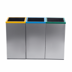 Set 3 cosuri gunoi pentru colectare selectiva, din inox, patrate, 54 litri