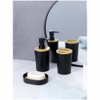Set 3 accesorii pentru baie cu insertie bambus, rotunde, negru mat