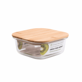 Cutie pentru alimente, patrata, din sticla termorezistenta, capac din bambus, 320 ml, Bamboo