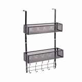 Raft suspendat pentru usa, cu 5 agatatoare cuier, negru