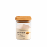 Recipient patrat din sticla cu capac din bambus, 1000ml
