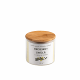 Recipient rotund din sticla cu capac din bambus, 500ml