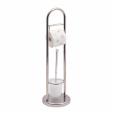 Stand perie WC si suport hartie igienica, inox, inaltime 65 cm