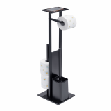 Stand perie WC si suport hartie igienica, metalic, inaltime 68 cm, negru