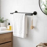 Suport pentru prosop, bara dubla, montare pe perete, negru mat, 60 cm