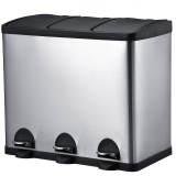 Cos inox triplu compartimentat, cu pedala, 3x15 litri