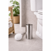 Perie cu suport, din inox, pentru vasul de toaleta, Midi, fire albe