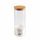 Recipient rotund din sticla cu capac din bambus, 1500ml