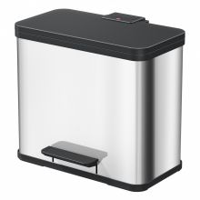 Cos inox Duo Plus L, cu pedala, compartimentat, 17 litri + 9 litri