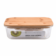 Bamboo téglalap alakú ételtároló doboz, hőálló üvegből, bambusz fedéllel, 1,52 liter