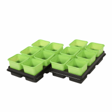 Set 12 ghivece rasad, dimensiune 8x8 cm + 2 tavi