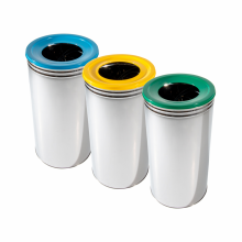 Set 3 cosuri gunoi, cu capac deschis si plat, din inox, 42 litri