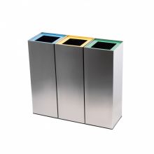 Set 3 cosuri gunoi pentru colectare selectiva, din inox, patrate, 37 litri
