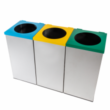 Set 3 cosuri gunoi pentru colectare selectiva, din inox, patrate, 54 litri Set 3 cosuri gunoi pentru colectare selectiva, din inox, patrate, 54 litri
