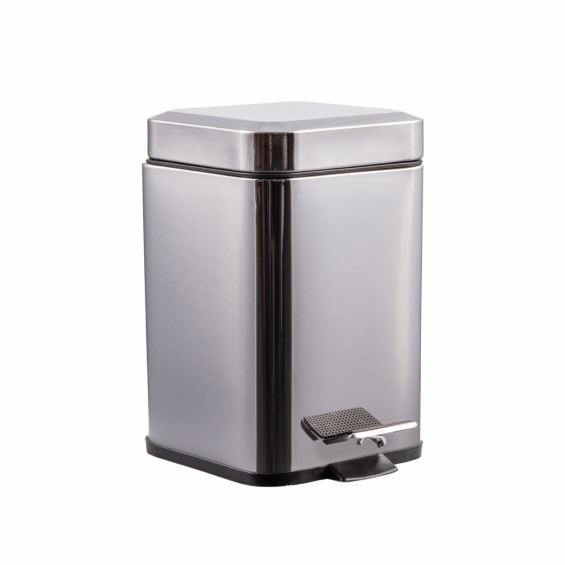 Cos gunoi patrat, cu pedala, inox, 3 litri