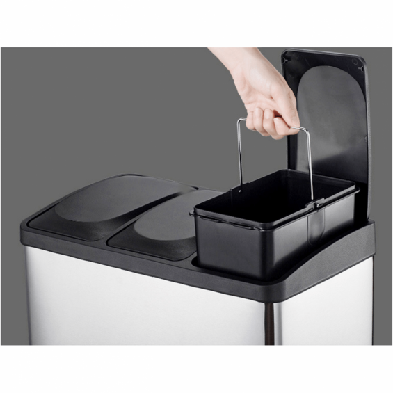 Cos inox triplu compartimentat, cu pedala, 3x15 litri