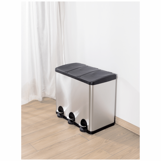 Cos inox triplu compartimentat, cu pedala, 3x20 litri