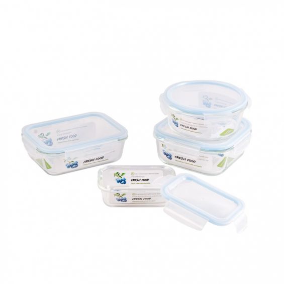Cutie pentru alimente, din sticla termorezistenta, capac din plastic, 950 ml, Fresh Food