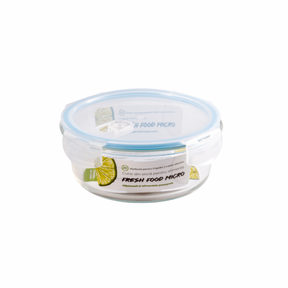 Cutie pentru alimente, din sticla termorezistenta, capac din plastic cu supapa, 950 ml, Fresh Micro