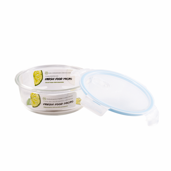 Cutie pentru alimente, din sticla termorezistenta, capac din plastic cu supapa, 950 ml, Fresh Micro