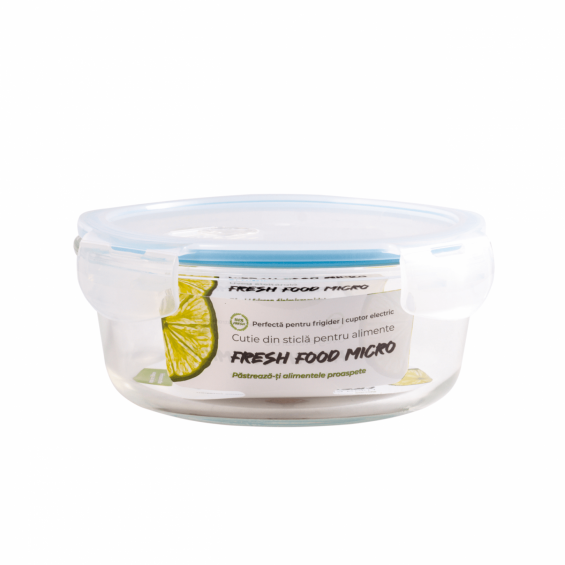 Cutie pentru alimente, din sticla termorezistenta, capac din plastic cu supapa, 950 ml, Fresh Micro