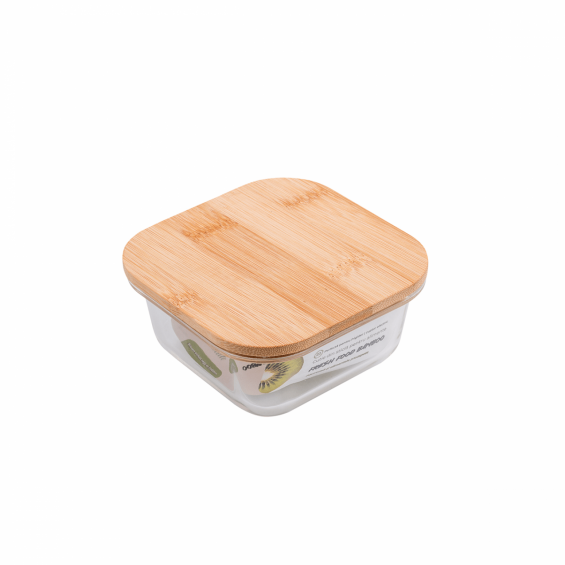 Cutie pentru alimente, patrata, din sticla termorezistenta, capac din bambus, 800 ml, Bamboo