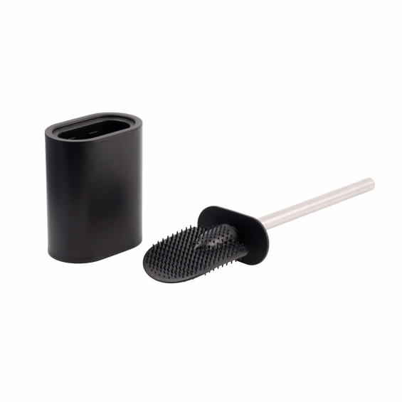 Perie WC, cu suport din metal, perie plata din TPR, neagra