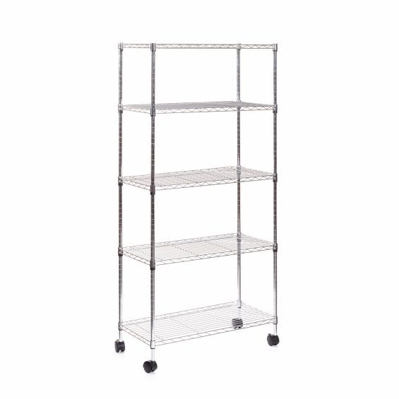 Raft metalic cu 5 polite si roti, 75x35x155 cm, cromat