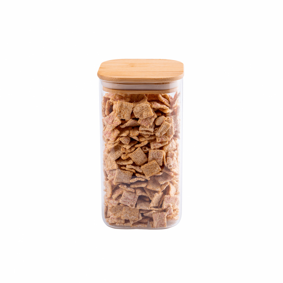 Szögletes üvegedény, bambusz fedéllel, 1500ml