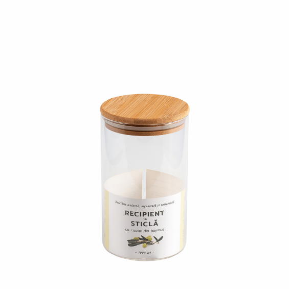 Kerek üvegedény, bambusz fedéllel, 1000ml