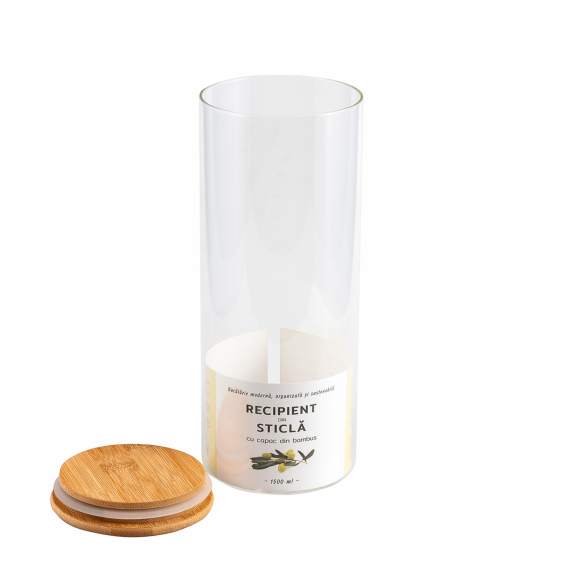 Kerek üvegedény, bambusz fedéllel, 1500ml