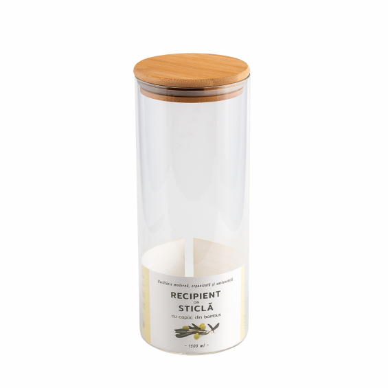Kerek üvegedény, bambusz fedéllel, 1500ml