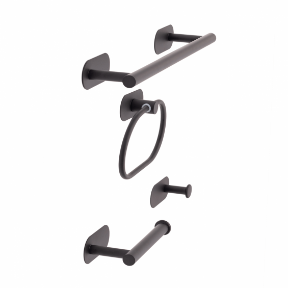 Set 4 accesorii metalice pentru baie, autoadezive, negre