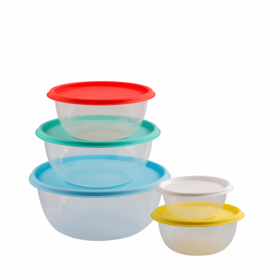 Set 5 cutii alimente, rotunde, 5 litri+3,2 litri+1,9 litri+1,1 litri+530 ml, Rainbow