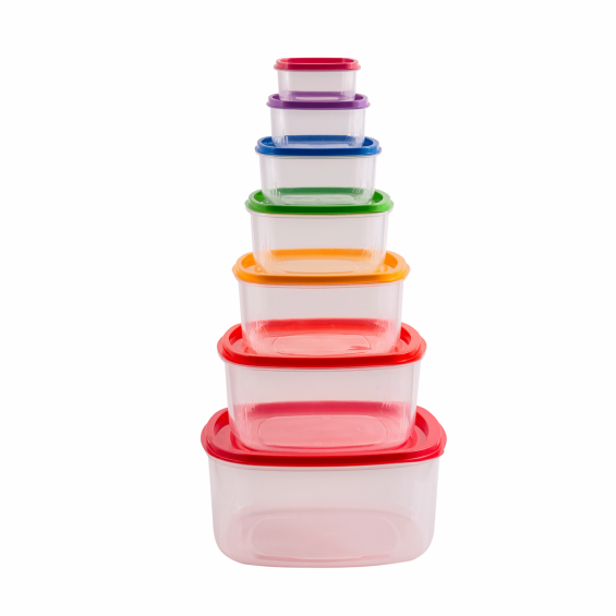 Set 7 cutii alimente, ovale, 5 litri+3 litri+2 litri+1,1 litri+590 ml+340 ml+180 ml, Rainbow