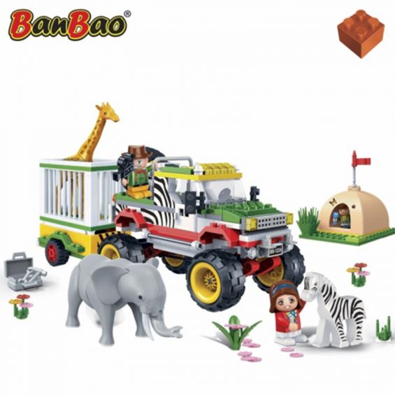 Set constructie Safari, masina de teren cu remorca, Banbao