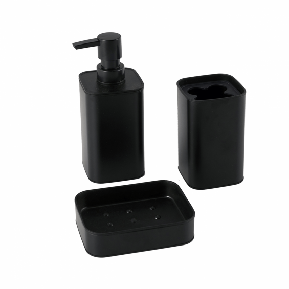 Fürdőszobai szett, 3 darabos, szögletes, matt fekete