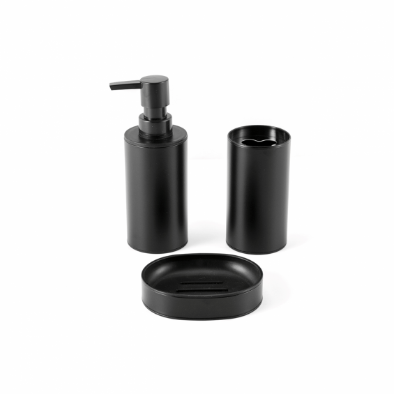 Set 3 accesorii pentru baie, rotunde, negru mat