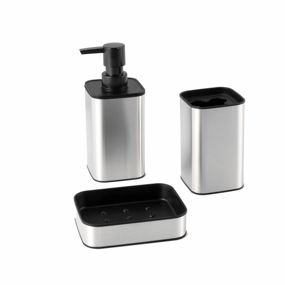 Fürdőszobai szett, 3 darabos, szögletes, inox