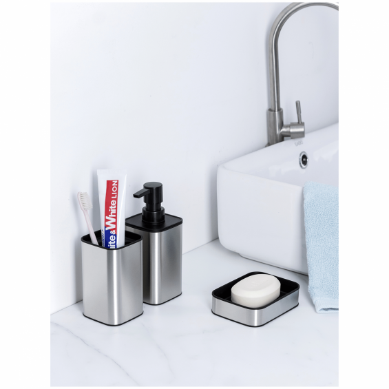 Fürdőszobai szett, 3 darabos, szögletes, inox