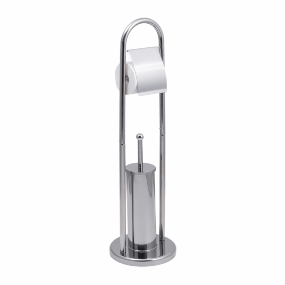 Stand perie WC si suport hartie igienica, inox, diametru 22 cm, inaltime 80 cm