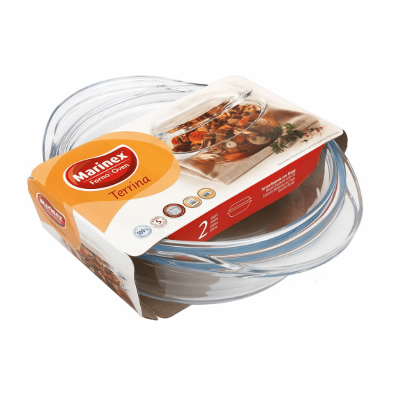 Marinex hőálló üveg tál, fedéllel, kerek, 1 liter